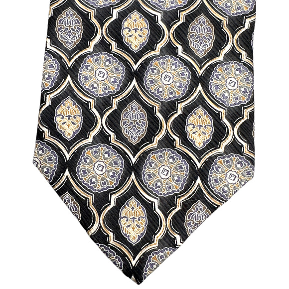 XMI 100% Silk Dress Tie Made in USA Black Geometric Pattern 58" 3.75" - Picture 5 of 9